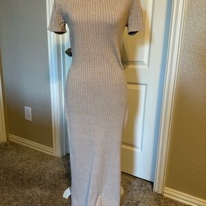 Tan Ribbed Maxi Dress